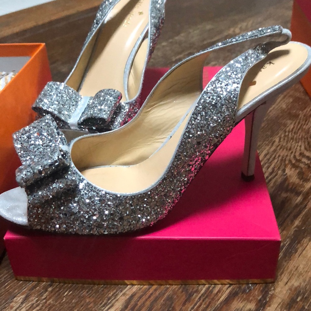 Kate Spade Silver Sparkle Heels 8.5